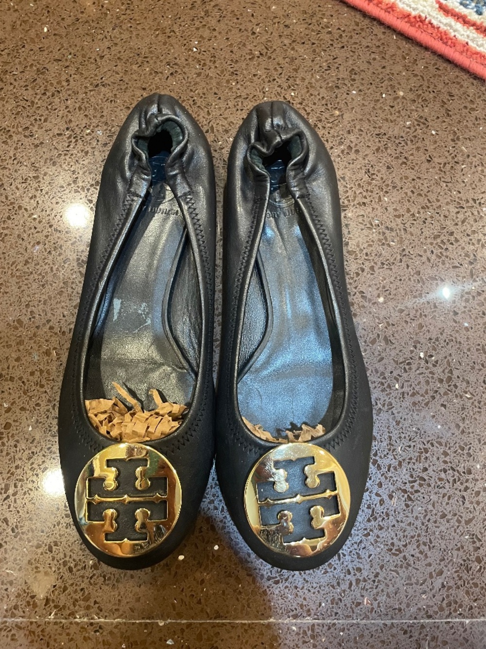 Torry burch black reva flats size 9 with gold logo